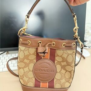 COACH Mini Dempsey Bucket Bag In Signature Jacquard W/ Stripe &  Coach Patch